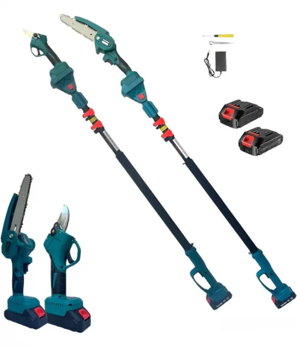 Potatore - seghetto elettrico Profi Lubrificato ad Olio + Asta Telescopica da 1,3 a 3 mt., con 2 batterie al litio + 2 barre + 2 catene omaggio - immagine 2