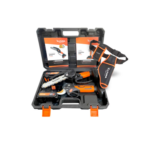 Kit potatura Forbice a batteria da mm. 30 + Motosega - potatore a batteria lama cm. 15 + 2 batterie + caricabatteria Altuna AfKit 21 Volts