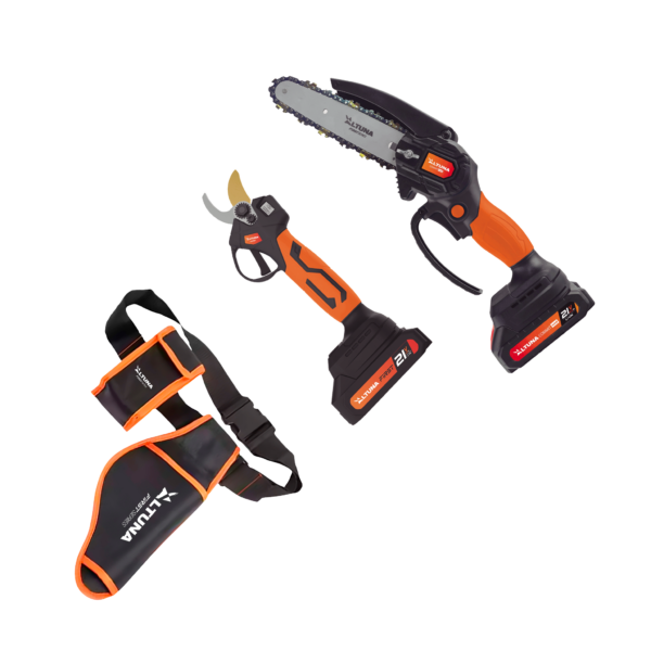 Kit potatura Forbice a batteria da mm. 30 + Motosega - potatore a batteria lama cm. 15 + 2 batterie + caricabatteria Altuna AfKit 21 Volts - immagine 2